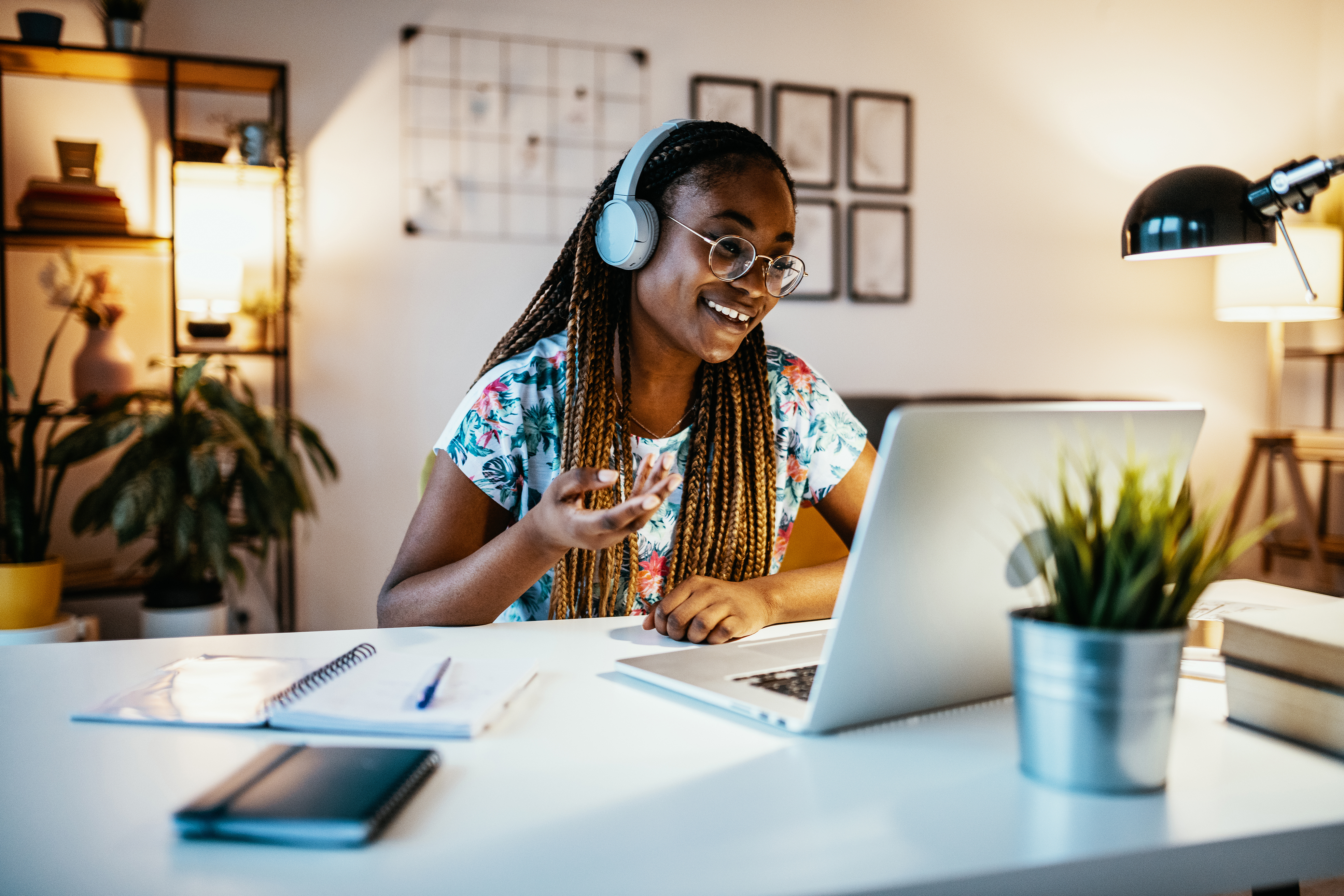African American female student studying from home during lockdown
