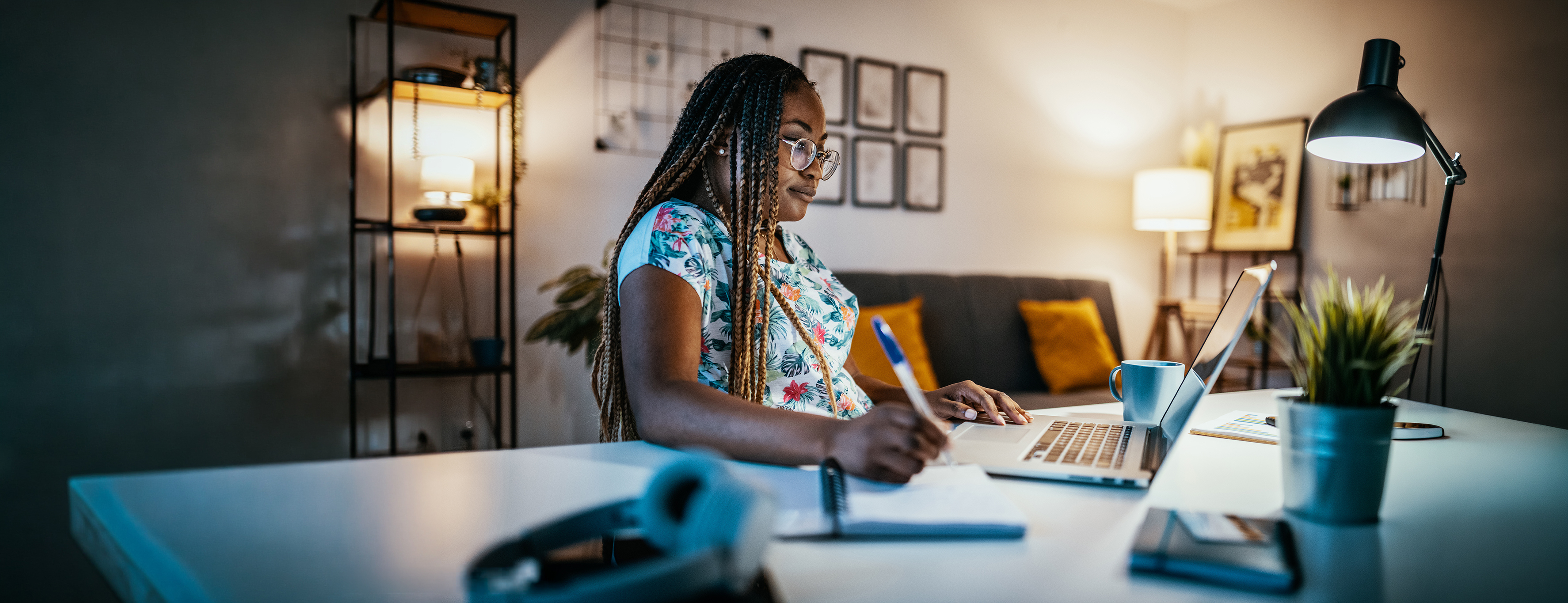 African American female student studying from home during lockdown